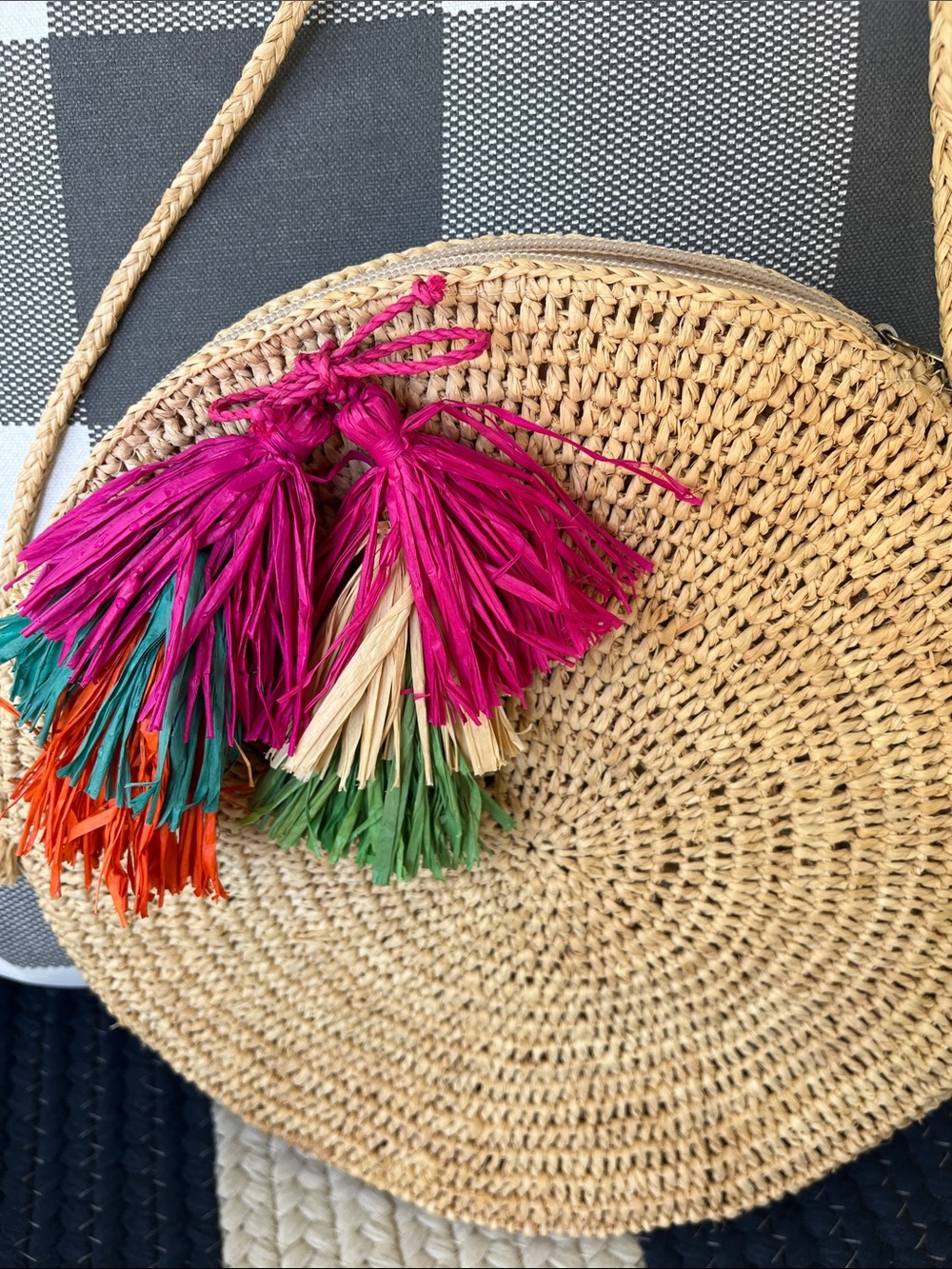 Mar Y Sol Woven Round Straw Crossbody Bag with Colorful Tassels - Picture 3 of 7